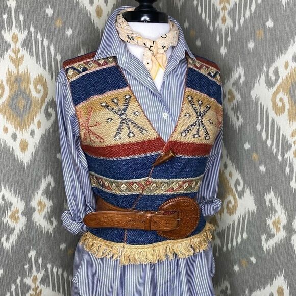 Ralph Lauren Southwest Multi Linen Fringe Vest - Picture 3 of 16